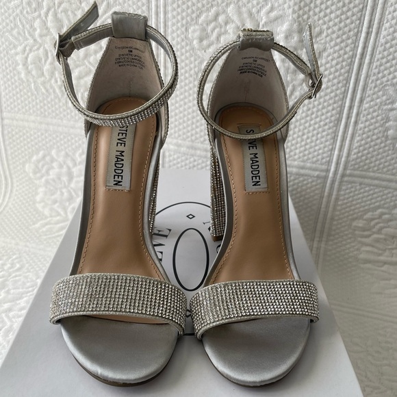 Steve Madden Shoes - Steve Madden Carson-R Crystal Rhinestone Ankle Strap Open Toe Heels Silver 6